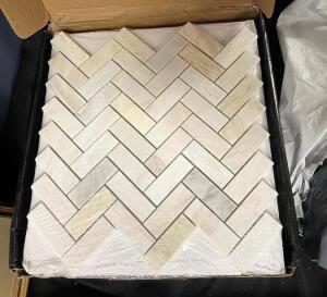 Angora Herringbone 12 in. x 12 in. x 10 mm Polished Marble Mosaic Tile (10 PACK)