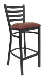 DESCRIPTION: (2) LADDER BACK RESTAURANT STOOL BRAND/MODEL: FLASH FURNITURE/XU-DG-697-BAR-GG INFORMATION: BLACK & BURGUNDY/WEIGHT CAPACITY: 500 LBS RET