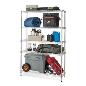 DESCRIPTION: (1) HEAVY DUTY WIRE SHELF BRAND/MODEL: HYPER TOUGH/A60Z-1 INFORMATION: SILVER/5-TIER/CAPACITY: 3000 LBS RETAIL$: 89.97 SIZE: 16"D X 48"W