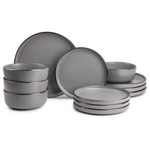 DESCRIPTION: (1) AVA STONEWARE DINNERWARE SET BRAND/MODEL: THYME & TABLE/TT0033 INFORMATION: AVA GRAY/11-PIECES, MISSING ONE BOWL RETAIL$: 45.98 QTY: