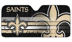 DESCRIPTION: (1) AUTO SUN SHADE BRAND/MODEL: NFL INFORMATION: NEW ORLEANS SAINTS RETAIL$: 24.99 SIZE: 59" X 29.5" QTY: 1