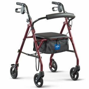 DESCRIPTION: (1) ROLLATOR WALKER BRAND/MODEL: MEDLINE/MDS86850ESKD INFORMATION: BURGUNDY/WEIGHT CAPACITY: 350 LBS RETAIL$: 57.00 SIZE: 31-35"HANDLES A