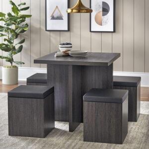 DESCRIPTION: (1) DINING SET BRAND/MODEL: MAINSTAYS/72015BKG INFORMATION: BLACK & GRAY/FAUX WOOD RETAIL$: 219.00 SIZE: 31"L X 31"W X 29.7"H QTY: 1