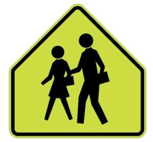 DESCRIPTION: (1) SCHOOL ZONE CROSSWALK SIGN BRAND/MODEL: ALLSTATE/5-SZ3 INFORMATION: YELLOW & BLACK/ALUMINUM RETAIL$: 176.25 SIZE: 30"W X 29"H QTY: 1