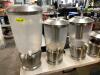 (3) BEVERAGE DISPENSERS W/ PLASTIC CONTAINER AND METAL BASE