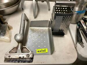 GRILL SCRAP, FRY SCOOP, CHEESE GRATER.