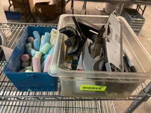 (1) LOT OF ASSORTED OFFICE SUPPLIES AND CHALK