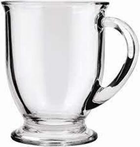 DESCRIPTION: (4) GLASS COFFEE MUGS BRAND/MODEL: ANCHOR HOCKING INFORMATION: CLEAR RETAIL$: $24.50 TOTAL SIZE: 16 OZ QTY: 4