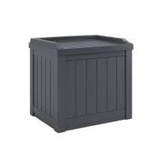 DESCRIPTION: (1) OUTDOOR PATIO SMALL DECK BOX WITH STORAGE BRAND/MODEL: SUNCAST #SS601C INFORMATION: GREY RETAIL$: $60.00 SIZE: 22 GALLON QTY: 1