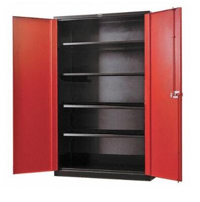 DESCRIPTION: (1) STORAGE CABINET BRAND/MODEL: HALLOWELL/FK4SC8478-4BR-HT INFORMATION: BLACK & RED/SHELF CAPACITY: 1,450 LBS RETAIL$: 2,362.96 SIZE: 48