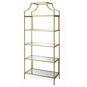 DESCRIPTION: (1) ETAGERE BOOKCASE BRAND/MODEL: BETTER HOMES & GARDENS/422296 INFORMATION: GOLD/5-TIER RETAIL$: 148.00 SIZE: 30"L X 14.5"W X 70.9"H QTY