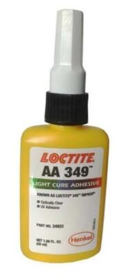 DESCRIPTION: (6) LIGHT CURE ADHESIVE BRAND/MODEL: LOCTITE/AA-349 INFORMATION: COLORLESS/SUBSTRATED: GLASS & METAL RETAIL$: 33.73 EACH SIZE: 50 ML QTY: