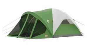 DESCRIPTION: (1) SCREENED CAMPING TENT BRAND/MODEL: COLEMAN EVANSTON #6C001 INFORMATION: GREEN RETAIL$: $159.00 SIZE: 6 PERSON QTY: 1