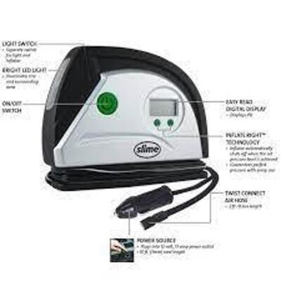 DESCRIPTION: (1) DIGITAL TIRE INFLATOR BRAND/MODEL: SLIME #40051 RETAIL$: $61.96 EA SIZE: 12V QTY: 1