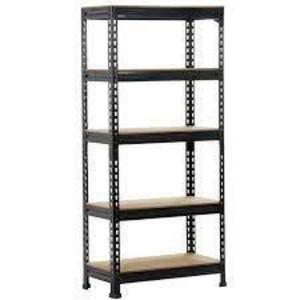 DESCRIPTION: (1) FIVE SHELF SHELVING UNIT BRAND/MODEL: MUSCLE RACK #UR185P-BLK INFORMATION: BLACK RETAIL$: $78.84 EA SIZE: 36.00 x 18.00 x 72.00 QTY: