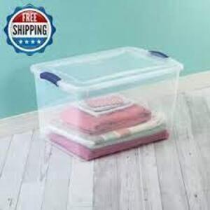 DESCRIPTION: (6) LATCH BOX STORAGE TOTE BRAND/MODEL: STERILITE INFORMATION: CLEAR RETAIL$: $15.00 EA SIZE: 66 QT QTY: 6