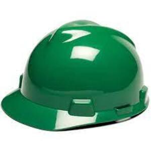 DESCRIPTION: (1) CASE OF APPROX (10) HARD HAT BRAND/MODEL: MSA V-GARD #463946 INFORMATION: GREEN RETAIL$: $14.00 EA SIZE: ONE SIZE FIT MOST QTY: 1