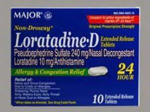 DESCRIPTION: (6) BOXES OF (10) TABLETS OF PSEUDOEPHEDRINE SULFATE BRAND/MODEL: LORATADINE D RETAIL$: $12.57 EA QTY: 6