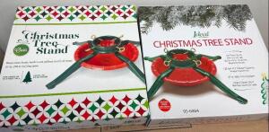 (2) CHRISTMAS TREE STANDS AND (1) BOX OF MISC. LIGHTING