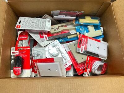 BOX OF ASSORTED PHONE CORD HARDWARE