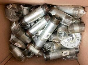 (1) BOX OF ASSORTED 1 1/2" X 8" STEEL CONDUIT FITTINGS.