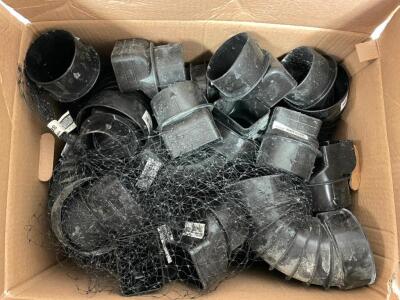 BOX OF ASSORTED BLACK PLASTIC DRAIN PIPE FITTINGS