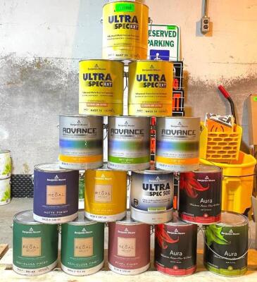 ASSORTED INTERIOR AND EXTERIOR PAINT AND PRIMER