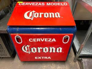 DESCRIPTION: 31" METAL BEER COOLER W/ " CERVEZA CORONA LOGO SIZE: 31" LOCATION: BAY 7 QTY: 1