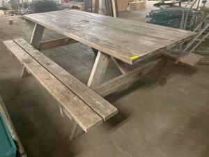 DESCRIPTION: 8' X 36" WOODEN PICNIC TABLE W/ BENCH SEAT - NATURAL SIZE: 96" LONG LOCATION: BAY 6 QTY: 1