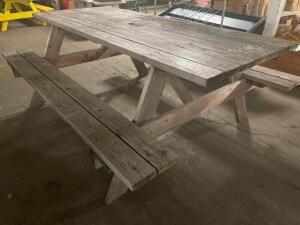 DESCRIPTION: 8' X 36" WOODEN PICNIC TABLE W/ BENCH SEAT - NATURAL SIZE: 96" LONG LOCATION: BAY 6 QTY: 1