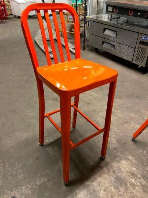 DESCRIPTION: (4) METAL BAR BACK 30" BAR STOOLS - ORANGE LOCATION: BAY 7 THIS LOT IS: SOLD BY THE PIECE QTY: 4