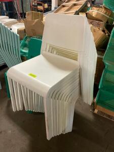 DESCRIPTION: (13) WHITE PLASTIC STACK PATIO CHAIRS LOCATION: BAY 7 THIS LOT IS: SOLD BY THE PIECE QTY: 13