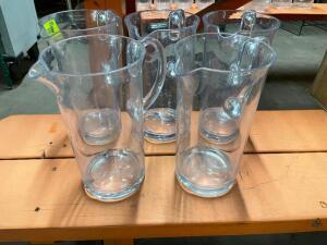 DESCRIPTION: (5) CLEAR PLASTIC 64 OZ PITCHERS. SIZE: 64 OZ LOCATION: BAY 7 THIS LOT IS: SOLD BY THE PIECE QTY: 5