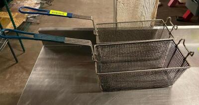 DESCRIPTION: (2) DEEP FRYER BASKETS W/ BLUE COATED HANDLES. LOCATION: BAY 7 THIS LOT IS: SOLD BY THE PIECE QTY: 2