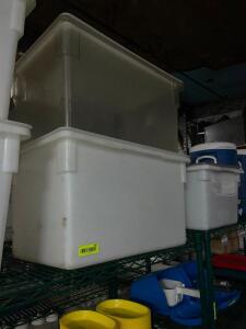 DESCRIPTION: (3) 28 GALLON PLASTIC CONTAINERS W/ LIDS LOCATION: BAY 7 THIS LOT IS: SOLD BY THE PIECE QTY: 3