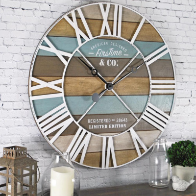 24" MARITIME DISTRESSED TEAL PLANKS WALL CLOCK