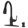 ROSSLYN SINGLE-HANDLE PULL-DOWN SPRAYER KITCHEN FAUCET WITH SOAP DISPENSER IN TUSCAN BRONZE