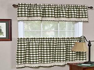 (3) BUFFALO CHECK GINGHAM KITCHEN WINDOW VALANCE SET