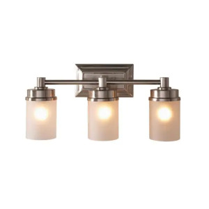 CADE 3-LIGHT BRUSHED NICKEL VANITY LIGHT WITH FROSTED GLASS SHADES