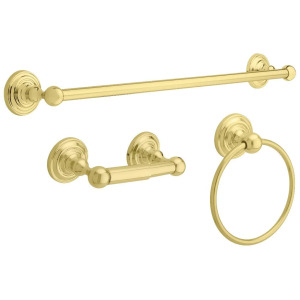 GREENWICH 3PC BATH HARDWARE SET WITH TOWEL RING TOILET PAPER HOLDER AND 24" TOWEL BAR IN POLISHED BRASS