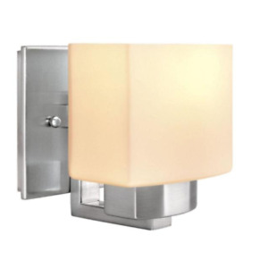 1-LIGHT BRUSHED NICKEL SCONCE WITH FROSTED GLASS SHADE