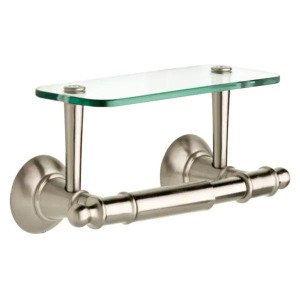 TOILET PAPER HOLDER WITH GLASS SHELF IN BRUSHED NICKEL