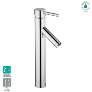 MODERN SINGLE HOLE SINGLE-HANDLE VESSEL BATHROOM FAUCET IN CHROME WITH DRAIN