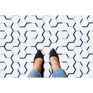 (20) SQFT OF RETRO GEO PUZZLE NAVY WATER RESISTANT PEEL AND STICK VINYL TILE FLOORING