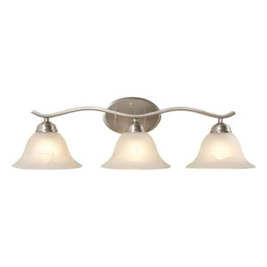 ANDENNE 3-LIGHT BRUSHED NICKEL VANITY LIGHT WITH BELL SHAPED MARBLEIZED GLASS SHADES