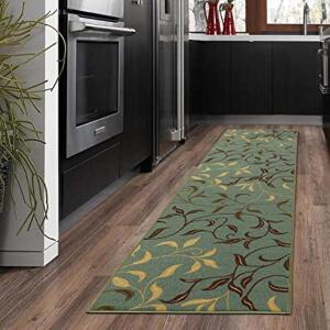 OTTOHOME COLLECTION CONTEMPORARY LEAVES DESIGN SEAFOAM RUNNER RUG