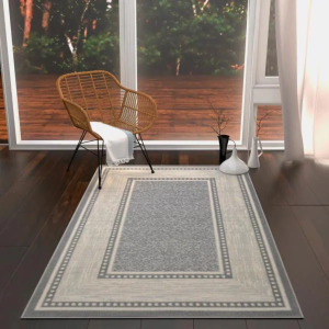 OTTOHOME COLLECTION CONTEMPORARY BORDERED GRAY NON-SLIP RUBBER BACK AREA RUG