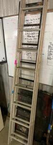 DESCRIPTION: 16' ALUMINUM EXTENSION LADDER, 6' WOODEN LADDER. LOCATION: SHOP QTY: 1