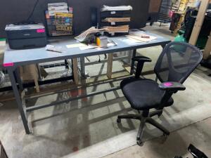 DESCRIPTION: 60" METAL SHOP DESK W/ CHAIR. LOCATION: SHOP QTY: 1