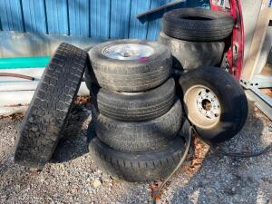 DESCRIPTION: (1) LOT OF ASSORTED USED TIRES. SOME HAVE RIMS. LOCATION: OUTSIDE QTY: 1